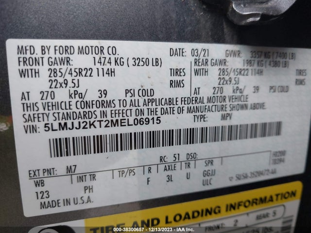 2021 LINCOLN NAVIGATOR RESERVE VIN: 5LMJJ2KT2MEL06915