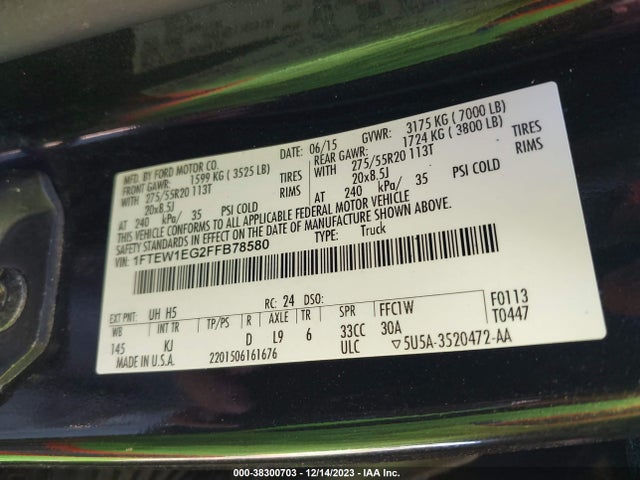 Ford F-150 King Ranch 2015 1FTEW1EG2FFB78580 Image 9
