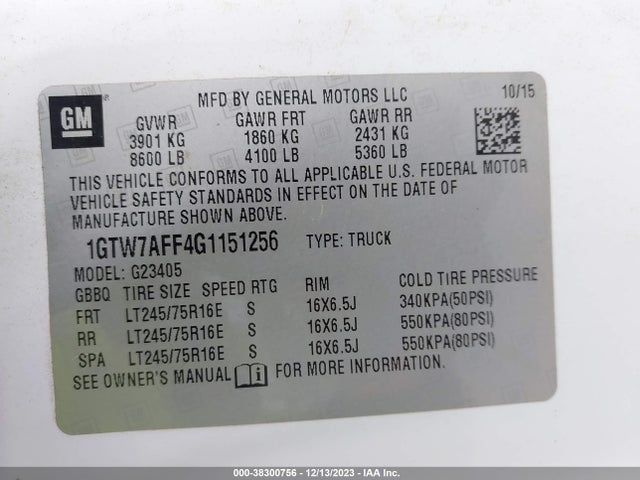 GMC Savana 2500 Work Van 2016 1GTW7AFF4G1151256 Image 9