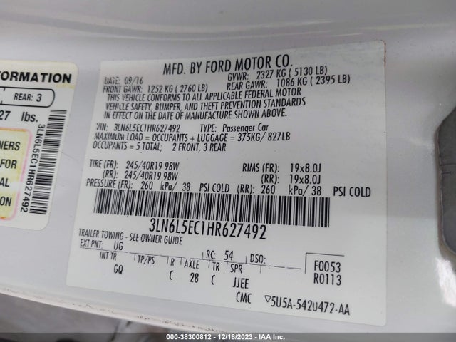 3LN6L5EC1HR627492 Lincoln MKZ