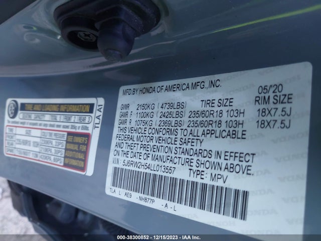 2020 HONDA CR-V AWD EX VIN: 5J6RW2H54LL013557