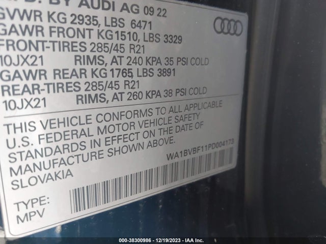 WA1BVBF11PD004173 Audi Q8 Premium Plus 55 Tfsi Quattro Tiptronic