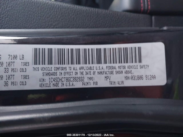 2016 DODGE DURANGO R/T VIN: 1C4SDHCT8GC392932