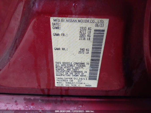 2013 NISSAN ALTIMA 2.5 S VIN: 1N4AL3AP4DC912651