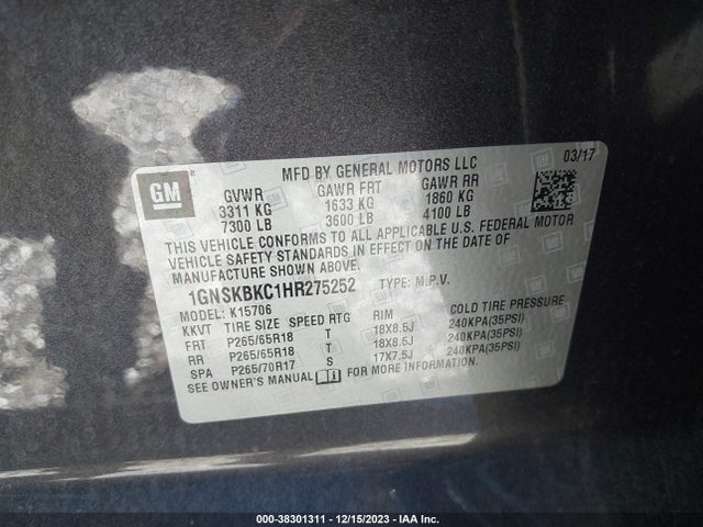 Chevrolet Tahoe Lt 2017 1GNSKBKC1HR275252 Image 9