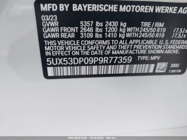 5UX53DP09P9R77359 BMW X3 Xdrive30i