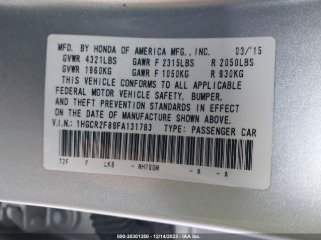 1HGCR2F89FA131783 Honda Accord Ex-l