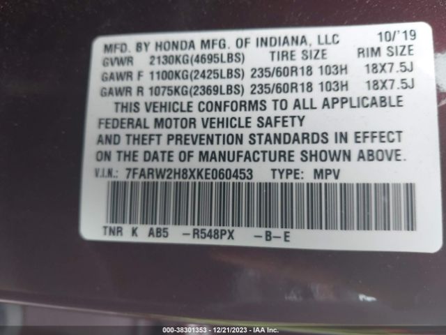 7FARW2H8XKE060453 Honda Cr-v Ex-l