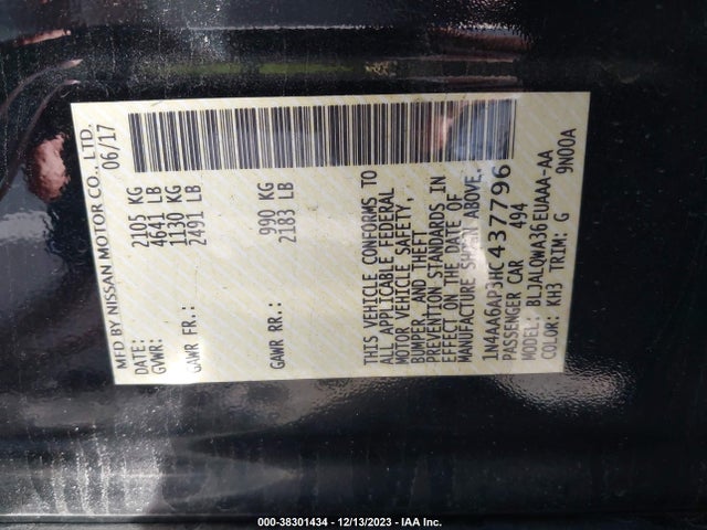 Nissan Maxima 3.5 S 2017 1N4AA6AP3HC437796 Image 9