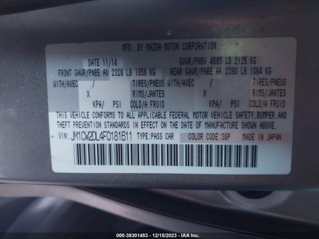 2015 MAZDA MAZDA5 GRAND TOURING VIN: JM1CW2DL4F0181611