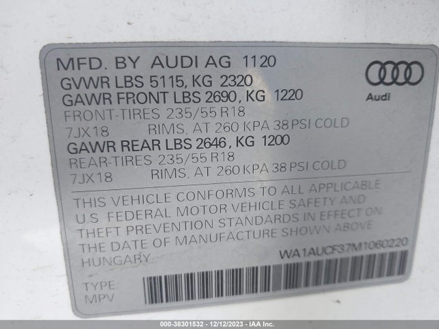 WA1AUCF37M1060220 Audi Q3 Premium 40 Tfsi Quattro Tiptronic