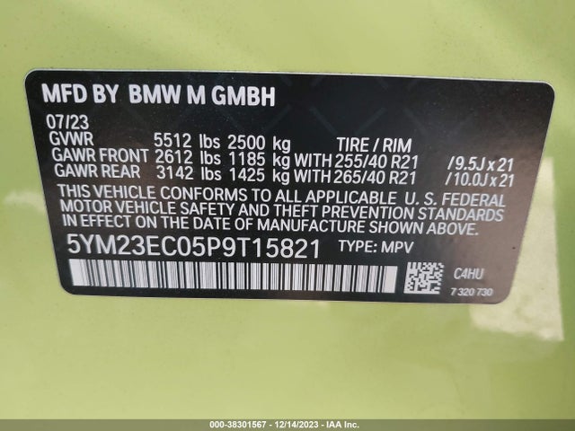 Aukcja sprzedaży 2023 Bmw X4 M, vin: 5YM23EC05P9T15821, numer aukcji: 38301567