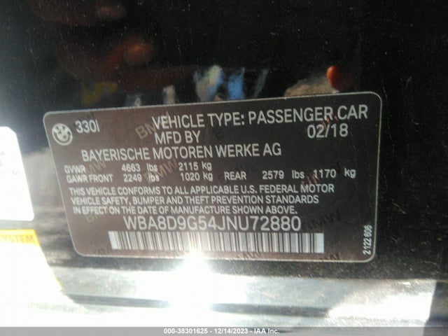 BMW 330i Xdrive 2018 WBA8D9G54JNU72880 Image 9