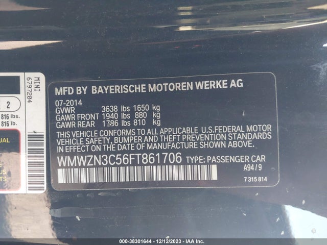 2015 MINI CONVERTIBLE WMWZN3C56FT861706 Photo 8