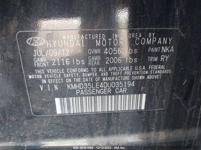 2013 HYUNDAI ELANTRA GT BLUE INT VIN: KMHD35LE4DU035194