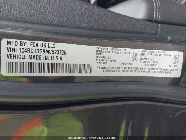 1C4RDJDG9MC523725 Dodge Durango Gt Plus Awd
