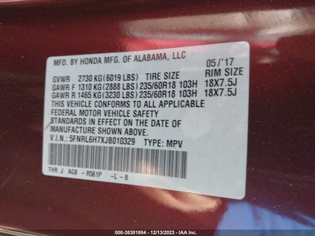 5FNRL6H7XJB010329 Honda Odyssey Ex-l