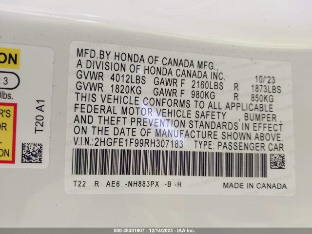 Honda Civic Touring 2024 2HGFE1F99RH307183 Image 9