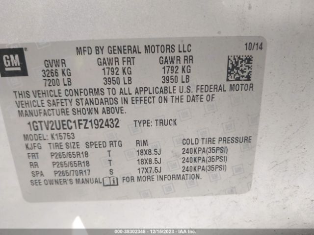 1GTV2UEC1FZ192432 GMC Sierra 1500 Sle