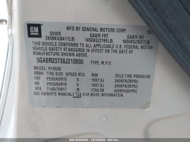 2008 BUICK ENCLAVE CXL VIN: 5GAER23738J210809