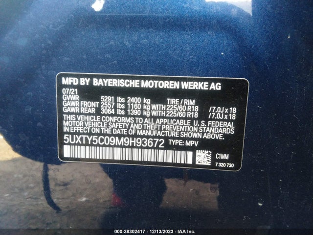 5UXTY5C09M9H93672 BMW X3 Xdrive30i