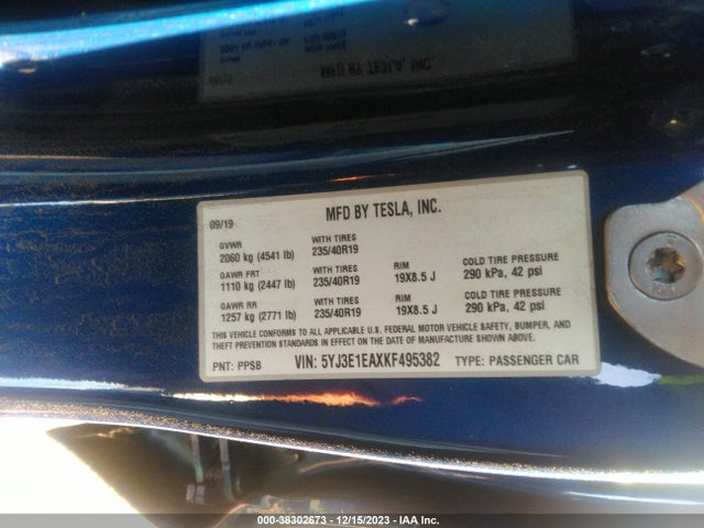 Tesla Model 3 Long Range/mid Range/standard Range/standard Range Plus 2019 5YJ3E1EAXKF495382 Image 9