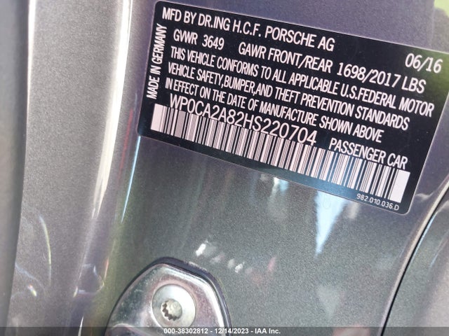 2017 PORSCHE 718 BOXSTER WP0CA2A82HS220704 Photo 8