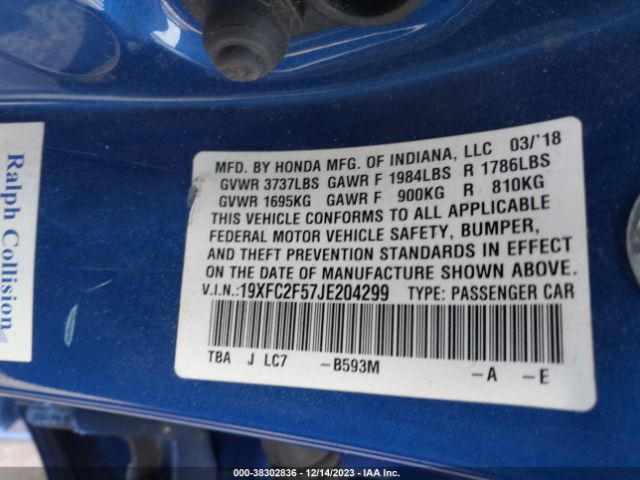 19XFC2F57JE204299 Honda Civic Lx