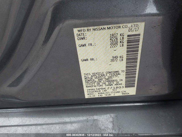 2017 NISSAN ALTIMA 2.5 SR VIN: 1N4AL3AP8HC271803