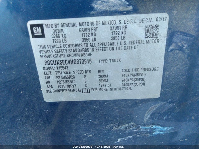 Chevrolet Silverado 1500 1lz 2017 3GCUKSEC4HG373916 Image 9