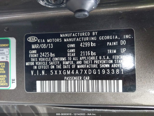 2013 KIA OPTIMA LX VIN: 5XXGM4A7XDG193381
