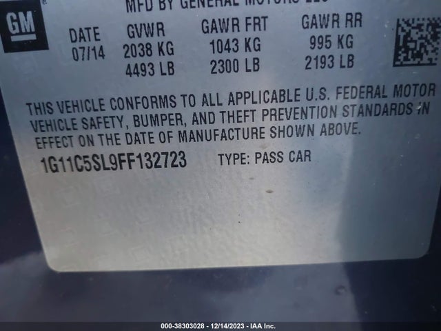 Chevrolet MALIBU 1LT 2015 1G11C5SL9FF132723 Image 9