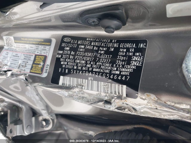2014 KIA SORENTO LX V6 VIN: 5XYKTDA72EG546447