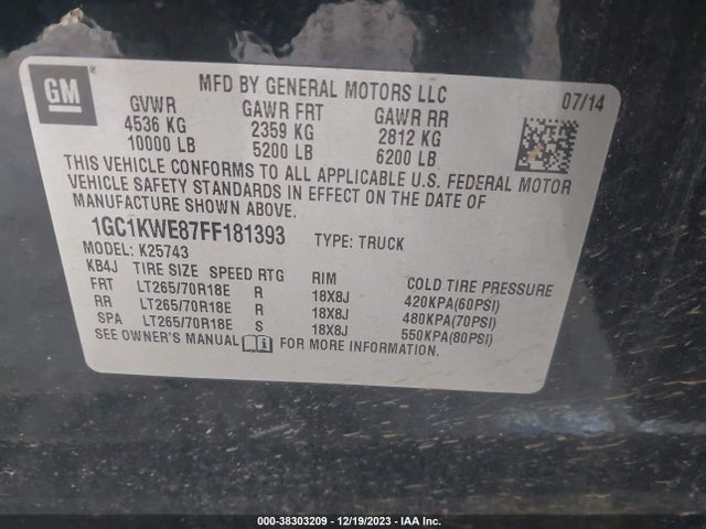 Chevrolet Silverado 2500hd Ltz 2015 1GC1KWE87FF181393 Image 9