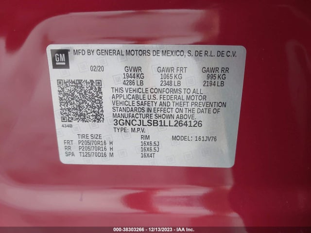 Chevrolet Trax Fwd Lt 2020 3GNCJLSB1LL264126 Image 9