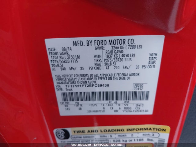 2014 FORD F-150 FX4 VIN: 1FTFW1ET2EFC89436