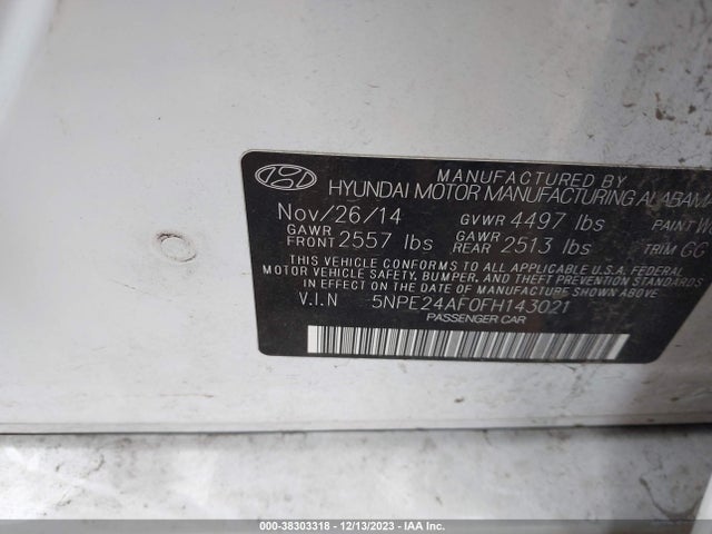 Hyundai SONATA SE 2015 5NPE24AF0FH143021 Image 9