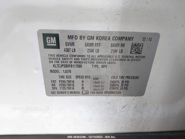Chevrolet Trax 1ls 2015 KL7CJPSBXFB117080 Image 9