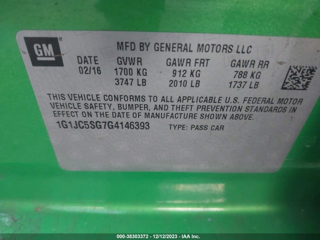 Chevrolet SONIC LT 2016 1G1JC5SG7G4146393 Image 9