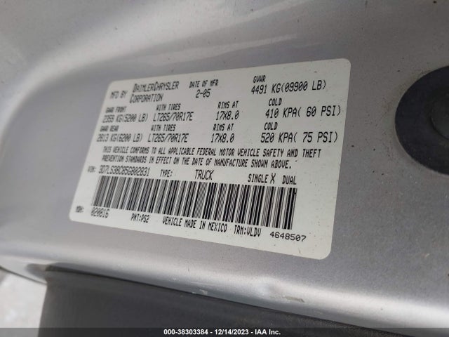 2005 DODGE RAM 3500 SLT/LARAMIE VIN: 3D7LS38C85G802831