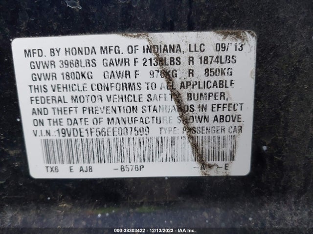 19VDE1F56EE007599 Acura Ilx 2.0l