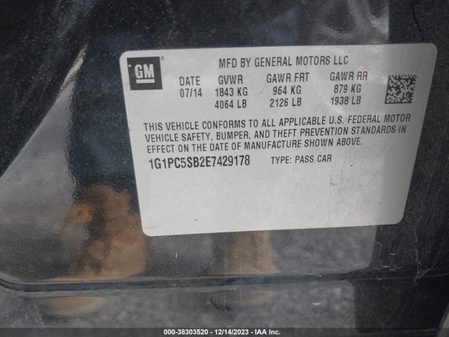 Chevrolet Cruze 1lt Auto 2014 1G1PC5SB2E7429178 Image 9