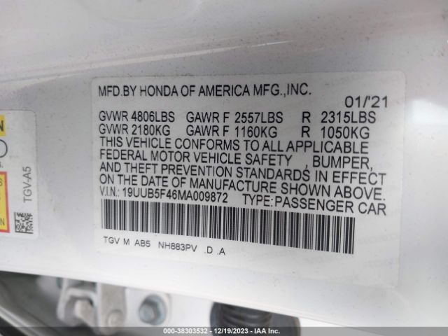 19UUB5F46MA009872 Acura Tlx Technology Package