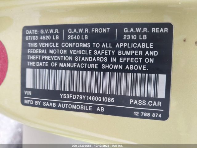 2004 SAAB 9-3 YS3FD79Y146001086 Photo 8