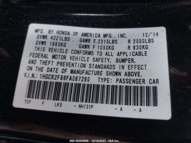 Honda Accord Ex-l 2015 1HGCR2F86FA087290 Image 9