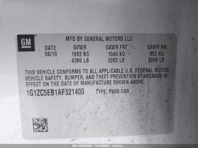 2010 CHEVROLET MALIBU LT VIN: 1G1ZC5EB1AF321400