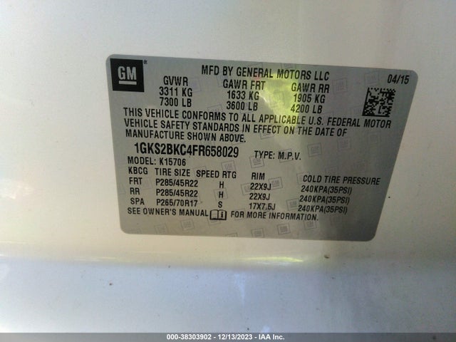 GMC YUKON SLT 2015 1GKS2BKC4FR658029 Image 9