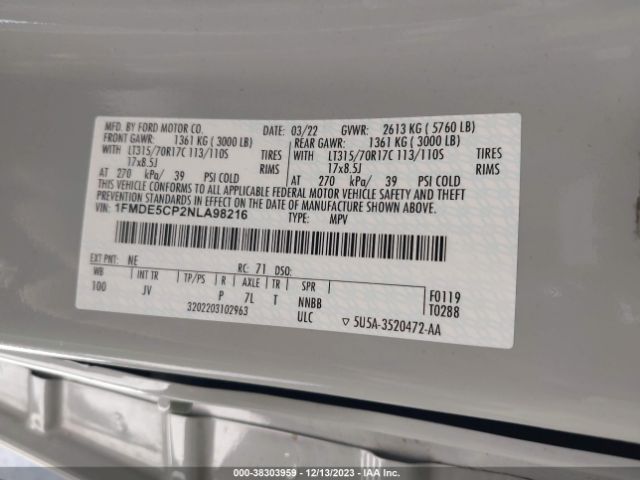 1FMDE5CP2NLA98216 Ford Bronco Outer Banks