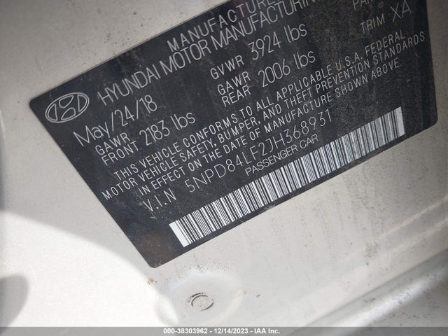 Hyundai ELANTRA SEL 2018 5NPD84LF2JH368931 Image 9