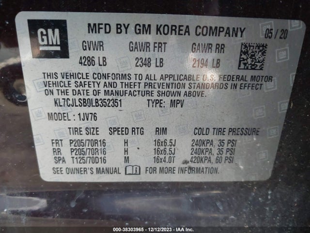 Chevrolet Trax Fwd Lt 2020 KL7CJLSB0LB352351 Image 9